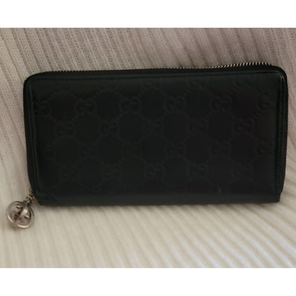 Gucci Guccissima‎ Zip Around Wallet Black Leather GG Monogram Charm 233025